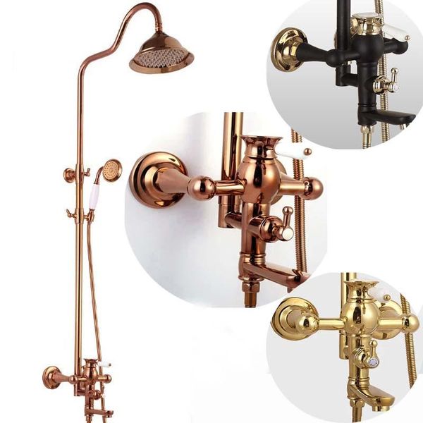 

bathroom shower sets quality 8" in-wall rainfall faucet set wall mounted black rose gold kit +handshower swivel tub spout