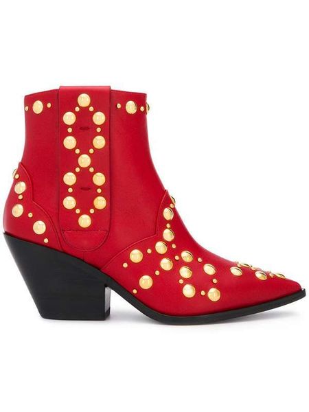 

boots 18 winter red leather ankle boots with thick heel pointed boot gold rivet shoes pregant martin tnoo, Black
