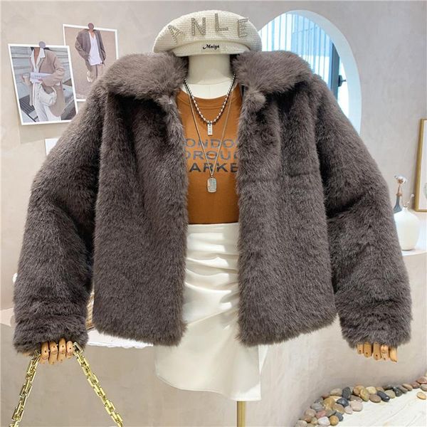 

women's fur & faux [ewq] 2021 autumn winter temperament imitation thickened coat high-end long sleeve lapel warm jacket 16e4955, Black