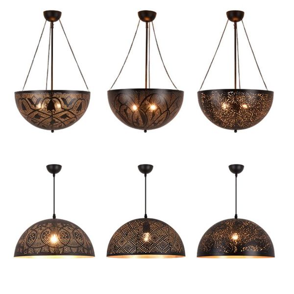 

pendant lamps iron black hollow carved lights american retro dining room living lamp kitchen southeast asia hanging