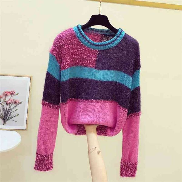 

luxury design autumn winter women's o neck long sleeves patchwork sweater knitted girls laides casual sweaters a4175 210519, White;black