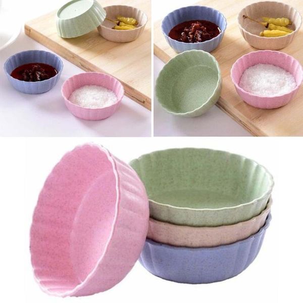 

dishes & plates 4pcs/set home kitchen wheat straw seasoning dish creative plastic round pickle small tableware dipping snack