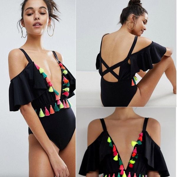 

women summer swimming bandage bikini bright tassel trim batwing drape swimsuits beachwear russia two-piece suits