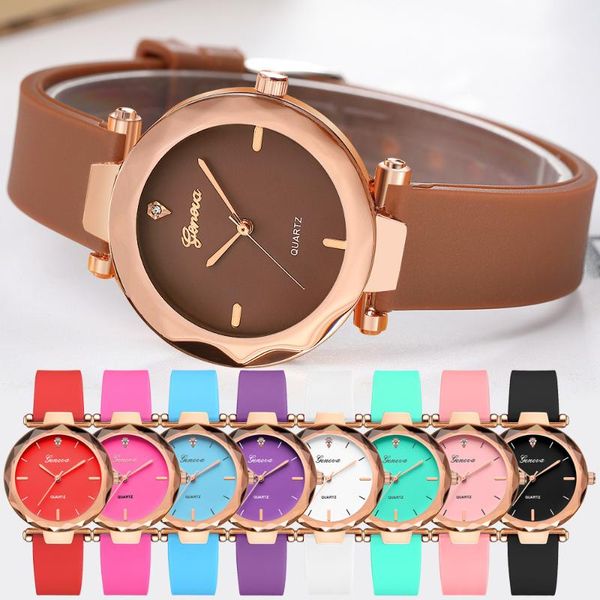 

wristwatches fashion womens ladies watches geneva silica band bracelet analog quartz wrist watch dress female clock relogio feminino, Slivery;brown