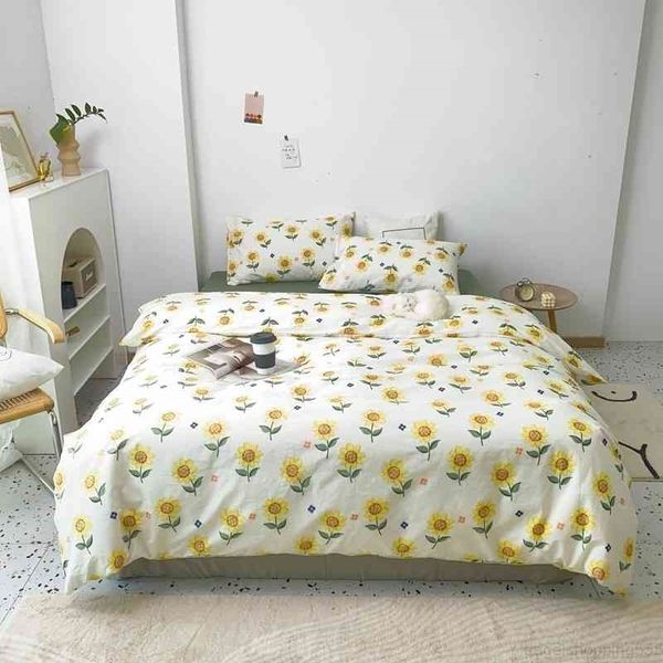 

100%cotton floral twin full  size for kids women yellow sunflowers bedding set soft duvet cover bed sheet