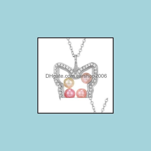 

& jewelryfloating locket pearl beads pendant necklaces cage geometry magnetic glass openable memory pendants charms statement necklace jewel, Silver