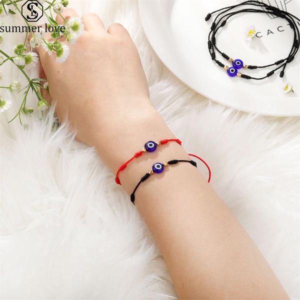 

beaded, strands 2pcs/set turkish 7 knots red black string evil blue eye friendship bracelets for women men couples jewelry gift pulseras