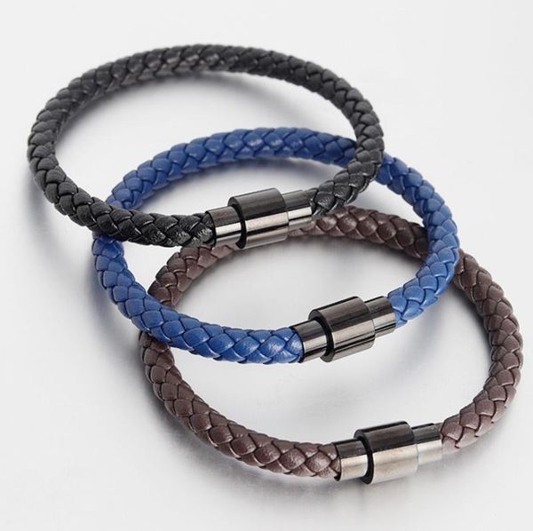 

bangle classic retro design magnetic buckle braided leather bracelet for men's wrist casual fashion accessories, Black