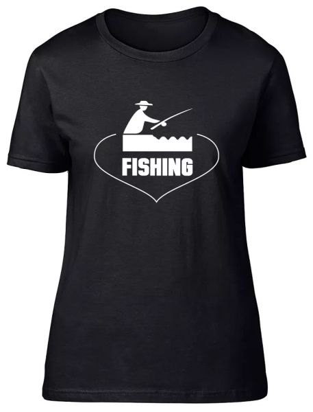 

love fishing fitted womens ladies t shirt, White;black