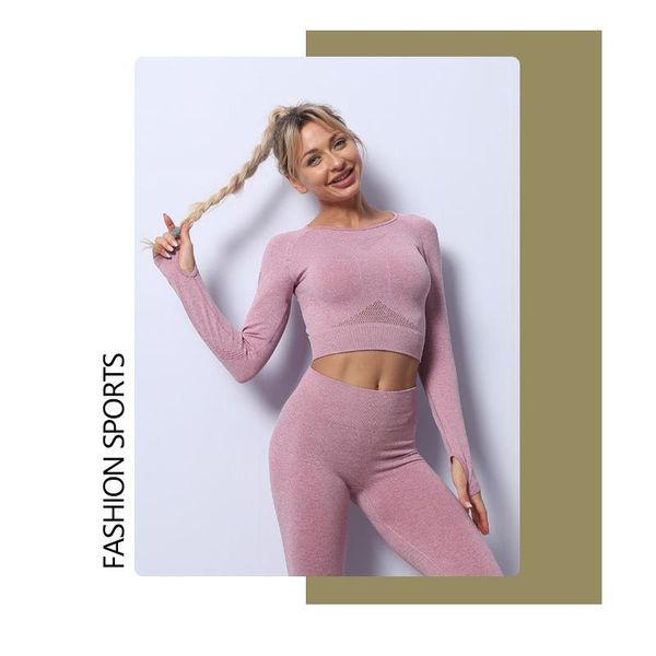 

yoga outfit seamless set women fitness clothing gym sportswear high waist leggings sports suits long sleeve workout equipment dropship
