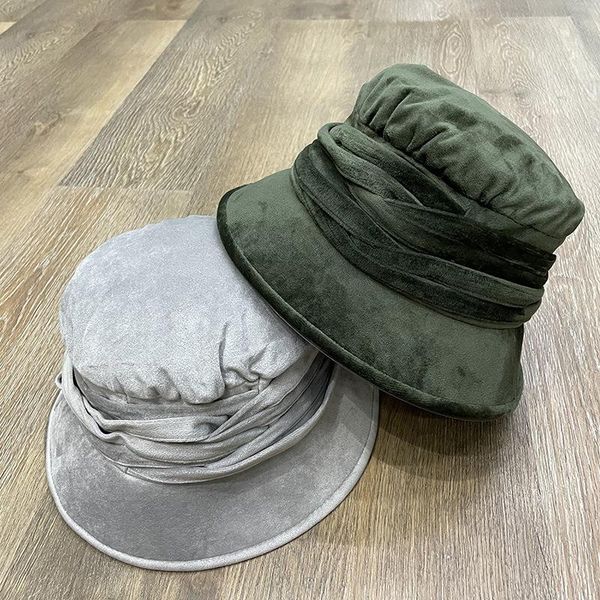 

wide brim hats 202110-may-24-xx japan style autumn winter fold velvet leisure lady bucket cap women fishermen hat, Blue;gray