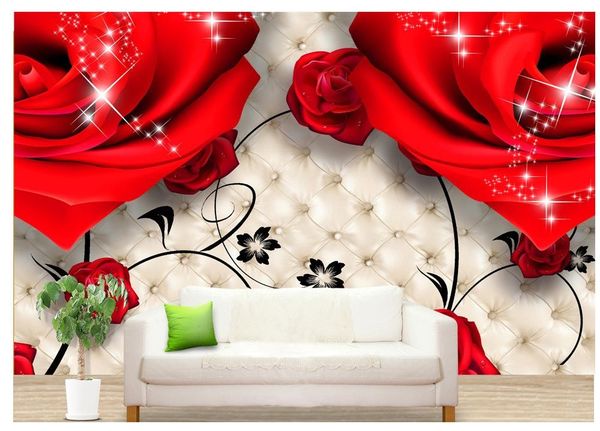 3D Rose Pack Soft TV Pano de fundo Papel de Parede Flores 3D Pinturas Mural Stereoscopic 3D Wallpaper