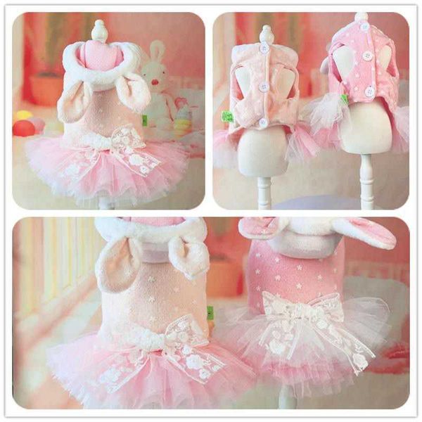 

dog apparel style autumn and winter ears lace puffy dress for pet cat