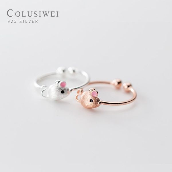 

cluster rings colusiwei baby mouse adjustable ring for women 925 sterling silver cute pink ear finger anti-allergy fashion korean jewelry, Golden;silver