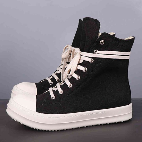 

r o original autumn and winter boots shoes high-hip hop streetwear flats men casual canvas trainers ankle lace up fashion sneaker zip link3, Black