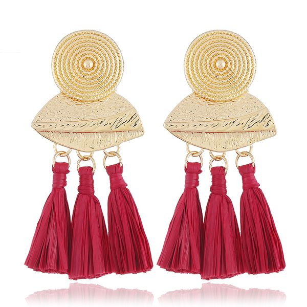 

statement long earrings for women fashion gold color jewelry bohemian drop dangle raffia tassel vintage earrings, Silver