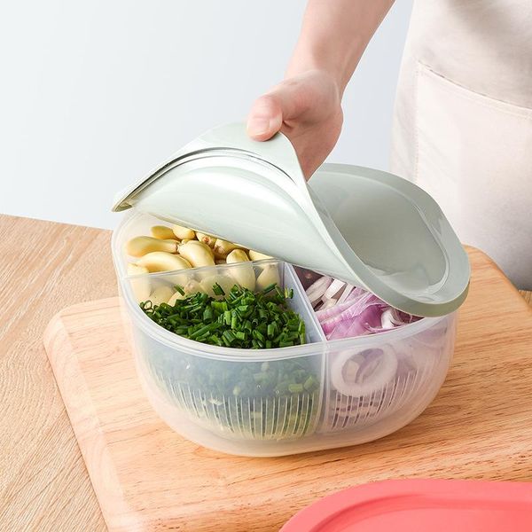 

storage bottles & jars transparent plastic 4 compartments with lid fresh-keeping box for vegetables and fruits refrigerator container