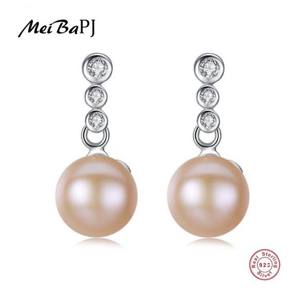 

dangle & chandelier [meibapj]natural freshwater pearl simple drop earrings real 925 sterling silver fashion for women