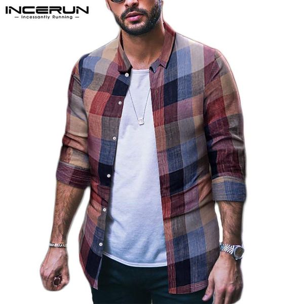 

men's seven-point sleeve lapel fashion shirt literary big plaid gradient streetwear loose casual camisas s-5xl shirts, White;black