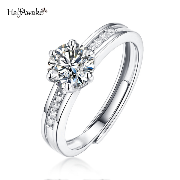 

cluster rings s925 silver jewelry charm female ring mozanstone inlaid women's gift wedding custom with box, Golden;silver
