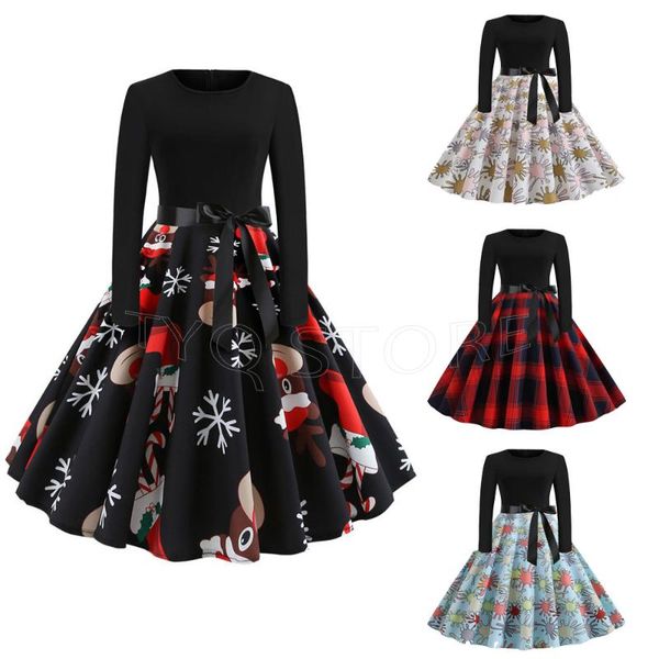 

casual dresses 2021 fall winter women halloween costume black floral print patchwork long sleeve robe christmas prom party dress vestido muj, Black;gray
