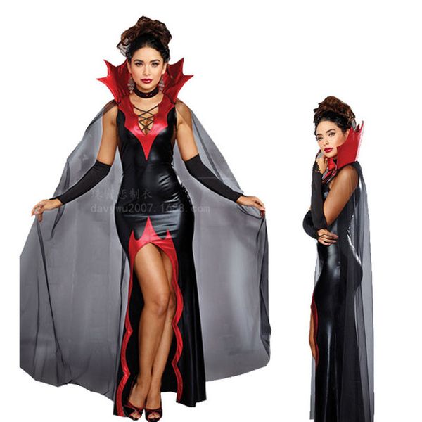 

halloween black devil costume christmas witch costume blood sucking cross dressing uniform party ds performance costume pu leather_rw, Black;red