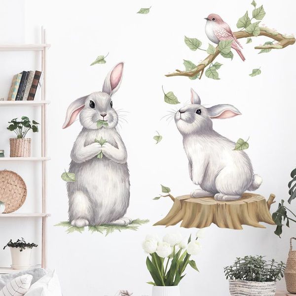 

wall stickers animal cute two playing on the tree stump birds branches decals baby kids room decorative