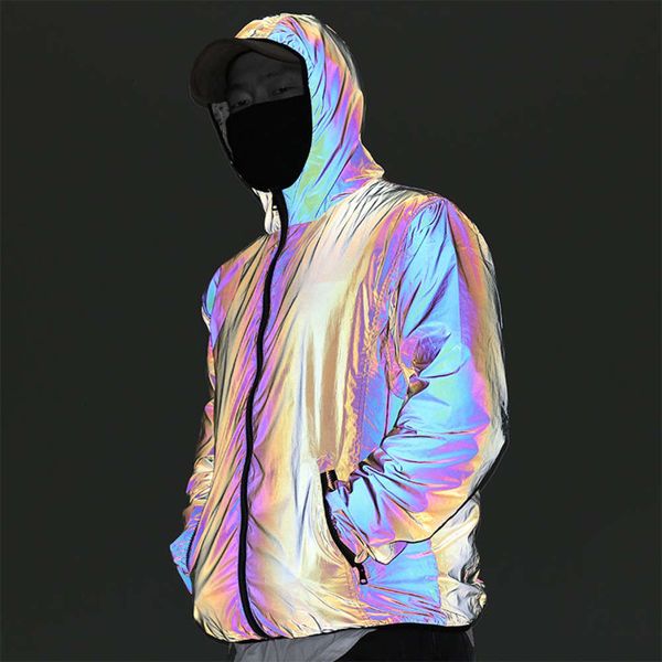 

men's jackets coats autumn and winter reflective jacket leisure colorful luminous coat 84mr, Black;brown