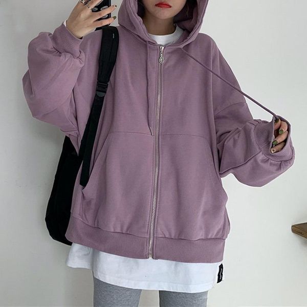 

women's hoodies & sweatshirts 2021 korean loose hoodie pocket jacket harajuku clothing femme spring autumn hooded zipper top, Black