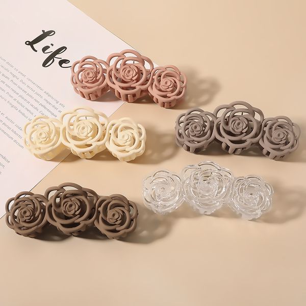 

korean rose flower shape hairpins large clip personality back head plate hair grasping claw clip hair accessories, Golden;silver