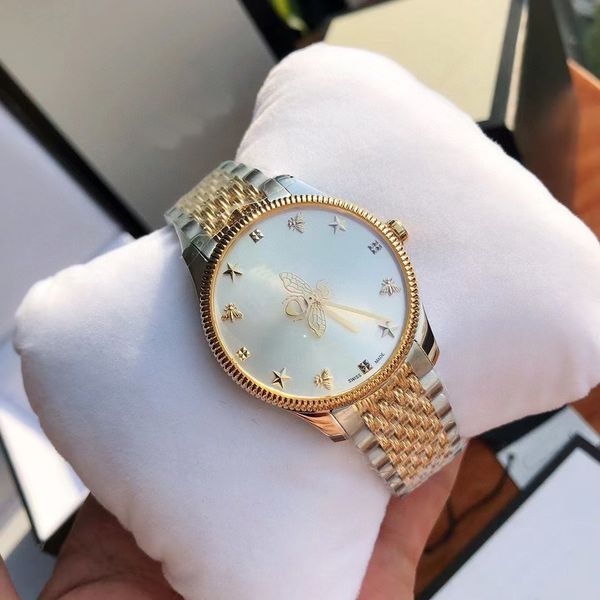 

fashion 36mm 29mm ladies watch quartz movement watch stainless steel case bee pattern second hand no box, Slivery;golden