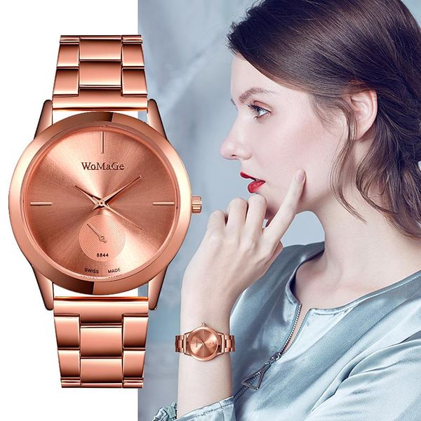 

wristwatches woman watch rose gold simple style big dial women's watches clock bayan kol saati relogio feminino, Slivery;brown