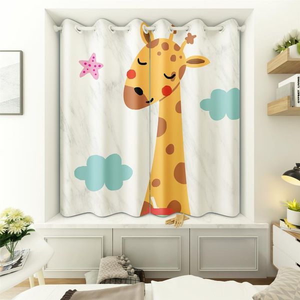 

cartoon curtains for children room yellow giraffe animal series pattern thicken fabric bay window short curtain living & drapes