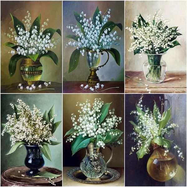 

paintings chenistory diy paint by numbers white flower in vase drawing canvas handpainted pictures number home decoration