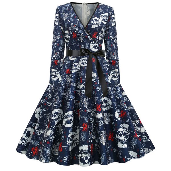

halloween pumpkin print dress autumn and winter multicolor ladies retro 2021 holiday simple carnival, Black;gray