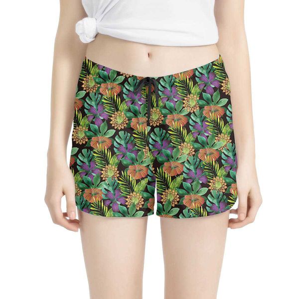 

shorts flower pattern women beach pants women's swimming trunks, White;black