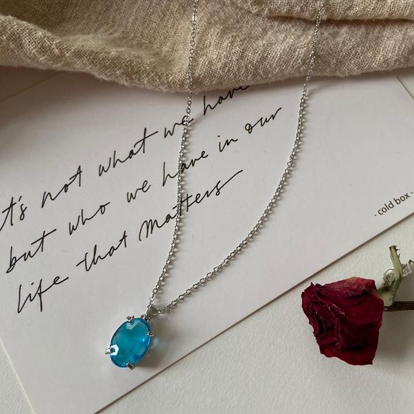 

pendant necklaces chic blue crystal zircon nelace for women trendy simple chain 2021 fashion jewelry gifts, Silver