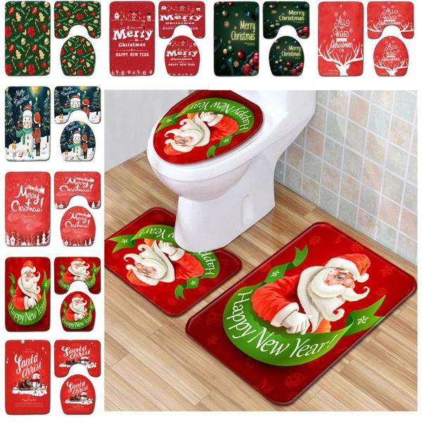 

40# christmas series bathroom floor mat exquisite print three-piece toilet home decoration navidad dro carpets
