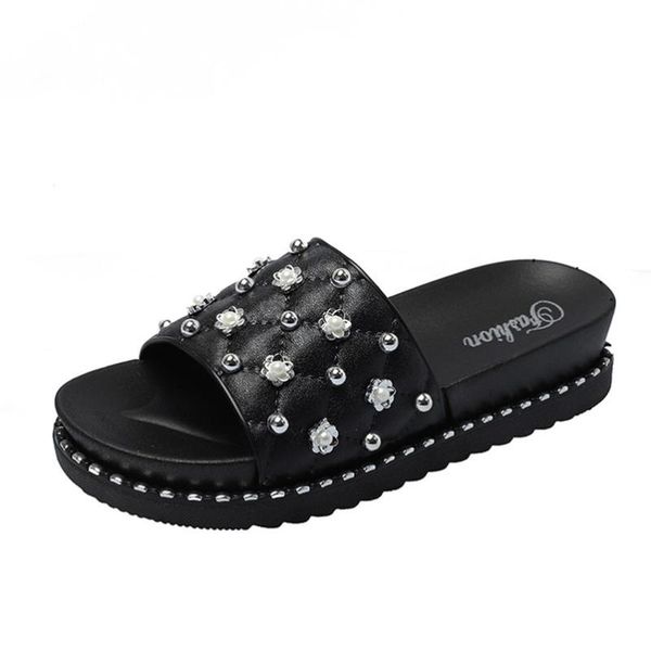 

slippers 2021 women fashion string bead ladiess casual shoes summer beach sandals soft and comfortable #sa, Black