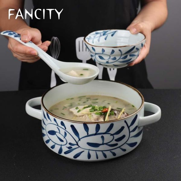 

binaural large soup bowl japanese hand-painted ceramic household creative tableware capacity bowls