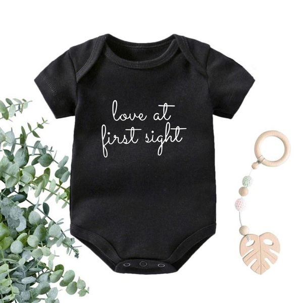 

rompers love at first sight baby boys girls bodysuits summer short sleeve cotton casual born shower gift, Blue