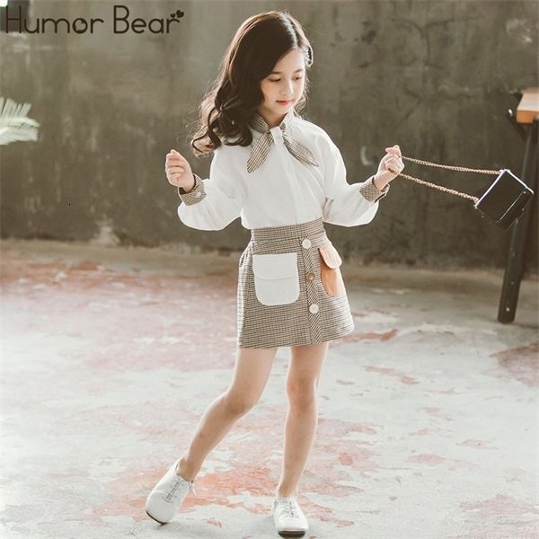 

clothing humor bear kids set autumn spring teenage clothes sets for girls long sleeve shirts + plaid skirts 2pcs outfits 0926, White