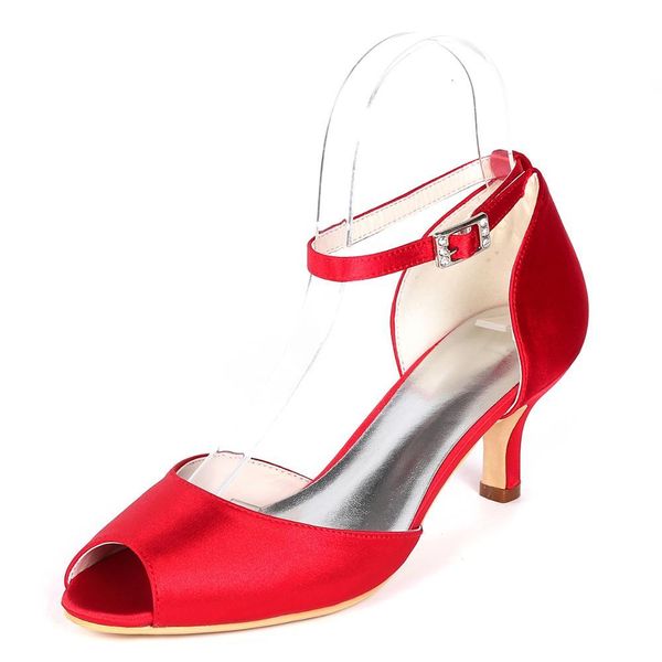 

sandals mid heels satin wedding shoes women peep toe ankle buckle strap prom evening formal bridal party dress 0zx7, Black