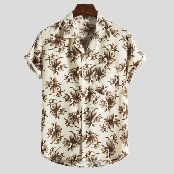 

men's casual shirts est hawaiian shirt for mens ethnic style printing loose turndown collar short sleeve, White;black