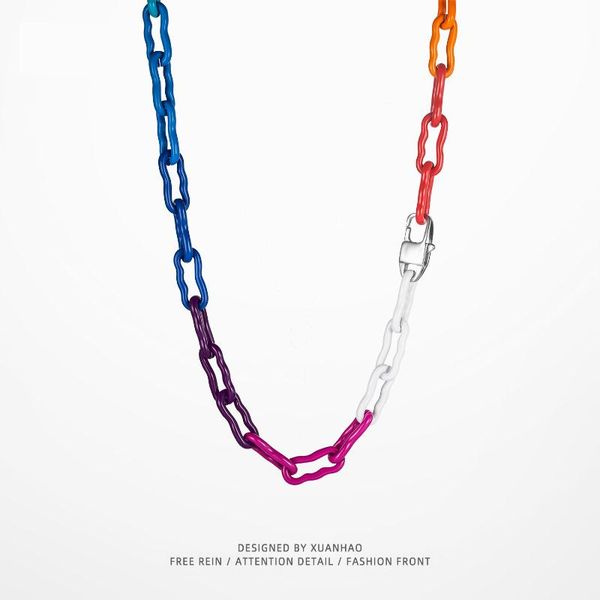 

chains mix color rainbow lacquer solid metal chain necklace 20inch hip hop curb link colorful on neck jewelry for men women, Silver