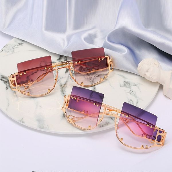

sunglasses 2021 hollow lens oversized women square brand designer men sun glasses gradient big frame for female uv400, White;black
