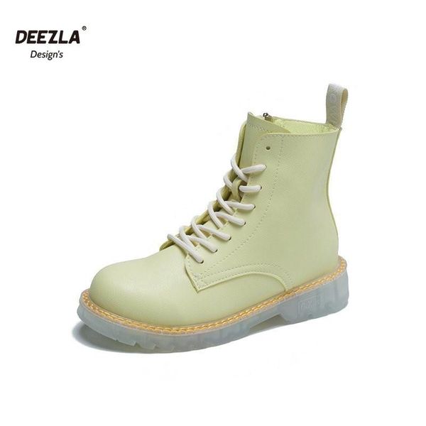 

boots 2021 women ankle leather platform lace up motorcycle ladies autumn winter round toe shoes female designer, Black
