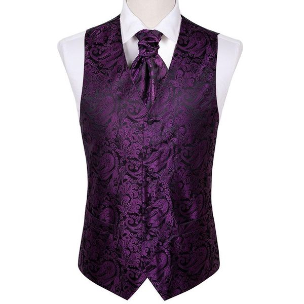 

men's vests purple men suit floral paisley silk ascot tie set vest male waistcoat gilet formal jacket wedding business barry.wang, Black;white