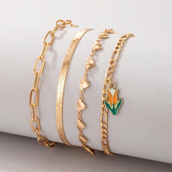 

charm bracelets 3pcs/set bohemian shell colorful flowers pandent bracelet set for women charms multilayer geometry heart alloy jewelr, Golden;silver