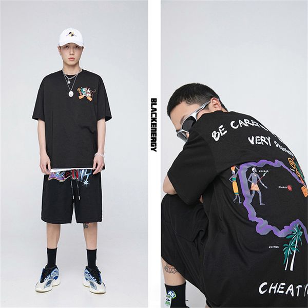 

new short sleeve men's fun print in 2021 summer, White;black